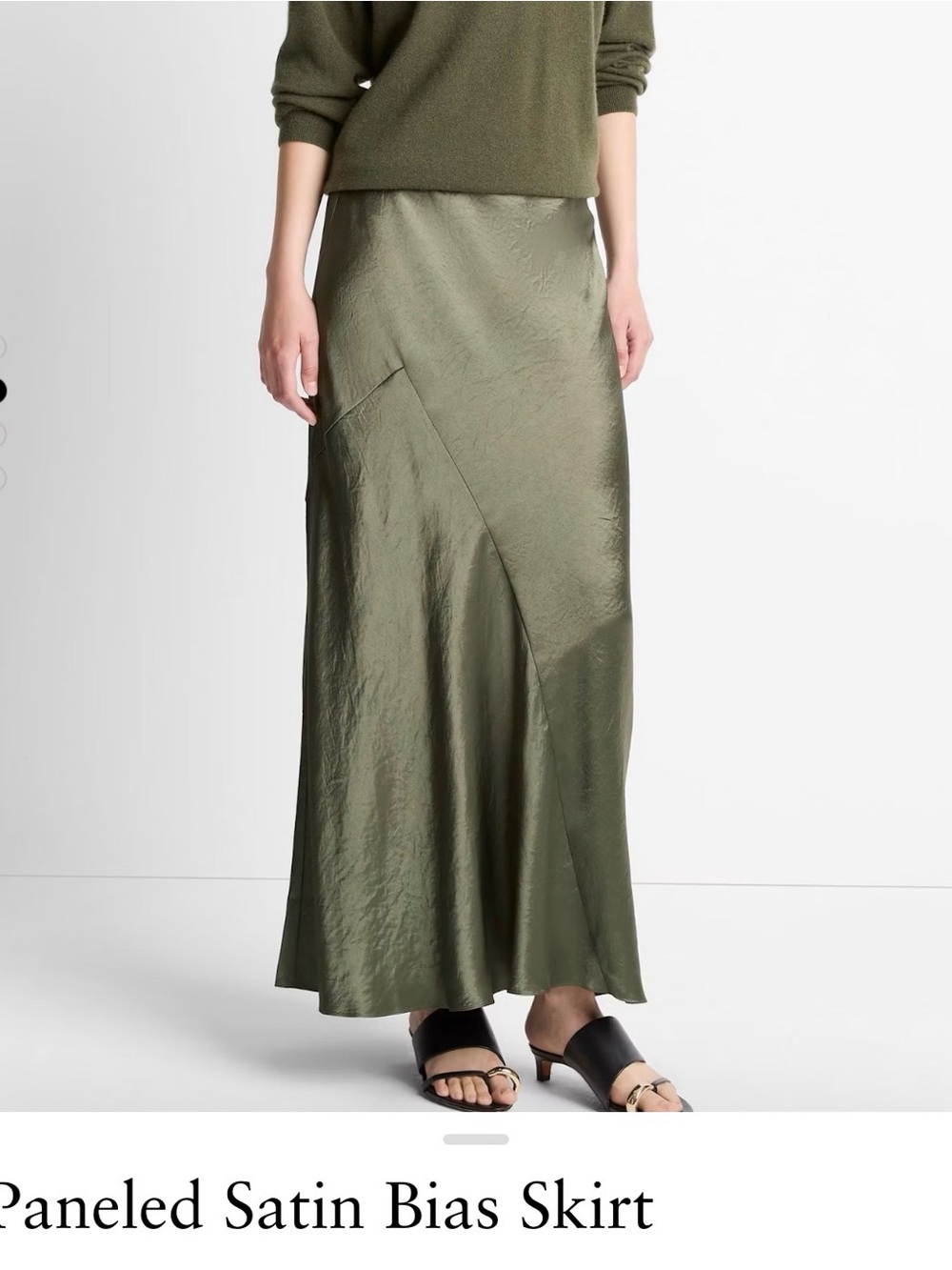 Vince Olive Green Satin Paneled Maxi Skirt